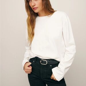 Reformation Kingston White Crew Neck Long Sleeve Tee - Small